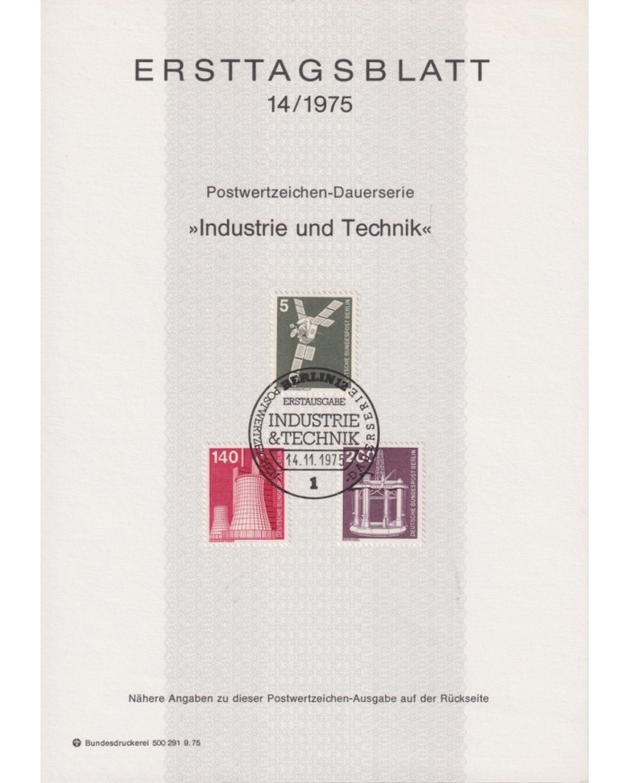 F-EX61106 GERMANY BERLIN 1975 ERSTTAGSBLATT 14/1975 INDUSTRY & TECHNOLOGY.