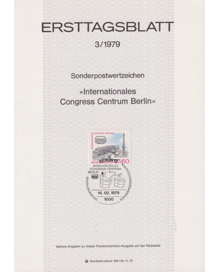 F-EX61115 GERMANY BERLIN 1979 ERSTTAGSBLATT 3/1975 ICC INTERNATIONAL CENTRUM CONGRESS.