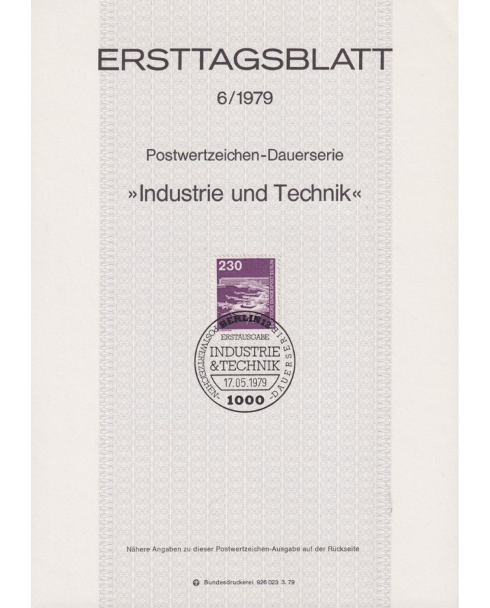 F-EX61116 GERMANY BERLIN 1979 ERSTTAGSBLATT 6/1979 INDUSTRY & TECNOLOGY.