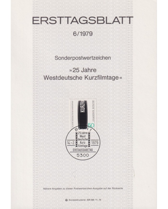 F-EX61152 GERMANY 1979 ERSTTAGSBLATT 6/1979 25th ANNIV SHORT FILM FESTIVAL KURZ.