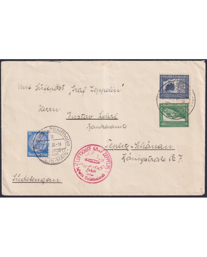 F-EX38976 GERMANY 1938 ZEPPELIN FLIGHT SUDETELAND TO GERMANY.