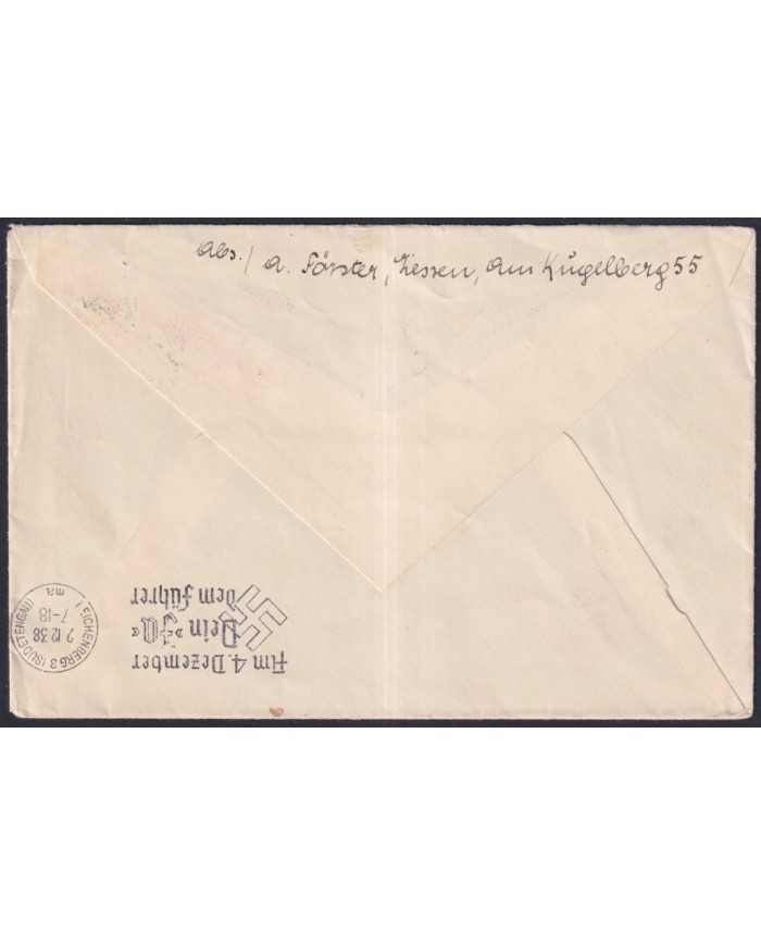 F-EX38976 GERMANY 1938 ZEPPELIN FLIGHT SUDETELAND TO GERMANY.