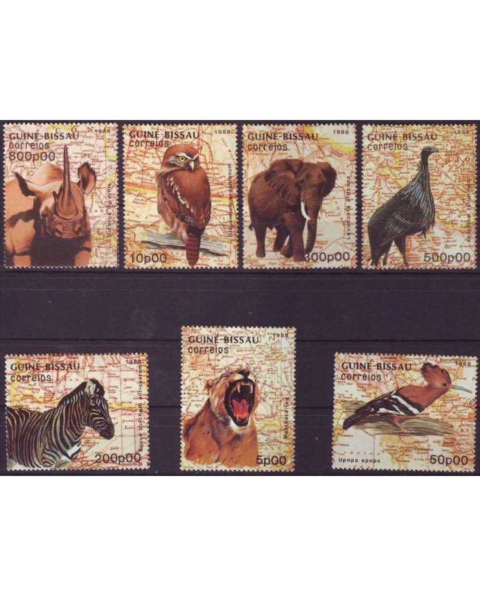 F-EX3397 GUINE-BISSAU COMPLETE SET MNH 1988 ELEPHANT LION BIRD RINOCERONTE ELEFANTE CEBRA LEON.
