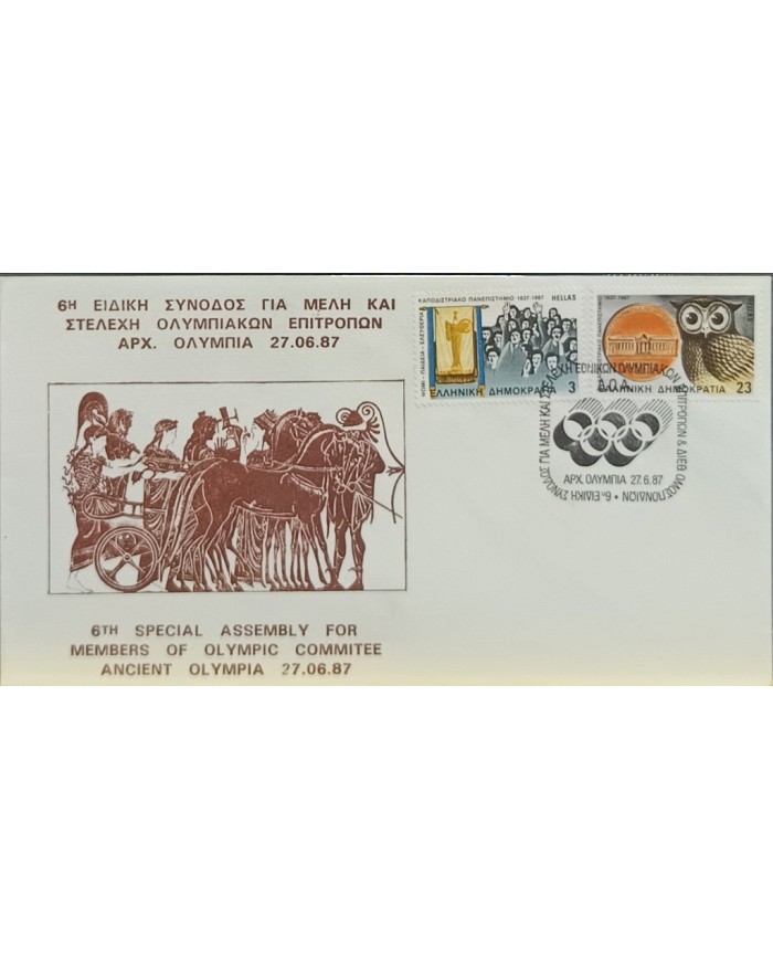 F-EX60568 GREECE 1987 SPECIAL CANCEL 6th MEETING COMMITEE OLYMPIC GAMES.