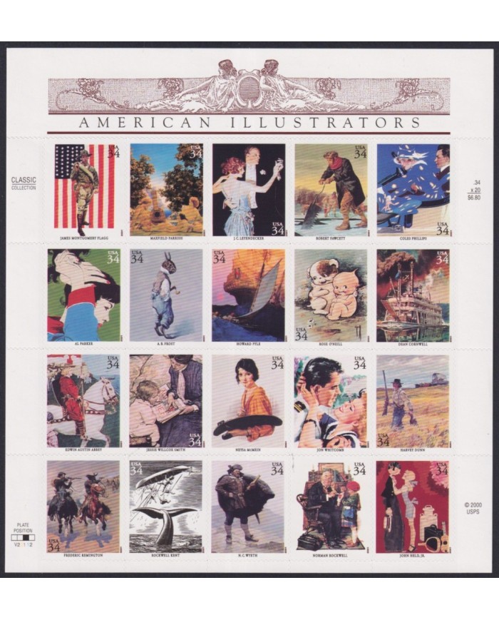 F-EX58056 US USA MNH 2001 SHEET AMERICAN BOOKS ILLUSTRATORS ADVERTISING CARTOONS.