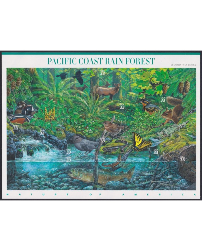 F-EX58058 US USA MNH 2000 SHEET PACIFIC COAST RAIN FOREST WILDLIFE BIRD FISH FAUNA.
