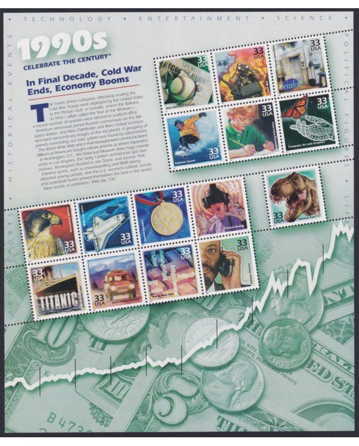 F-EX58060 US USA MNH 2000 SHEET CELEBRATING DE CENTURY 1990´s DECADE.