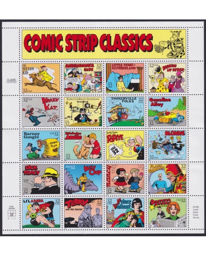 F-EX58063 US USA MNH 1995 SHEET COMICS STRIP CLASSIC POPEYE DICK TRACY.