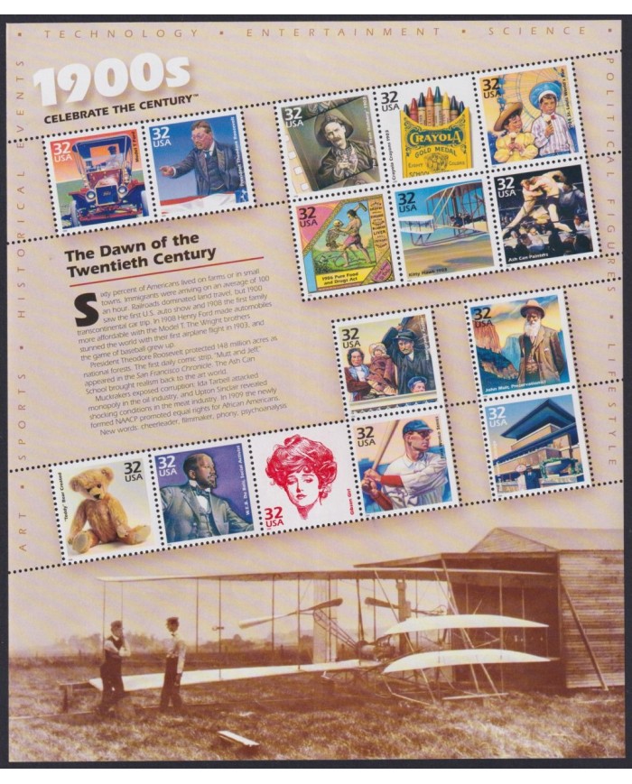 F-EX58071 US USA MNH 1998 SHEET CELEBRATING DE CENTURY 1900´s DECADE.