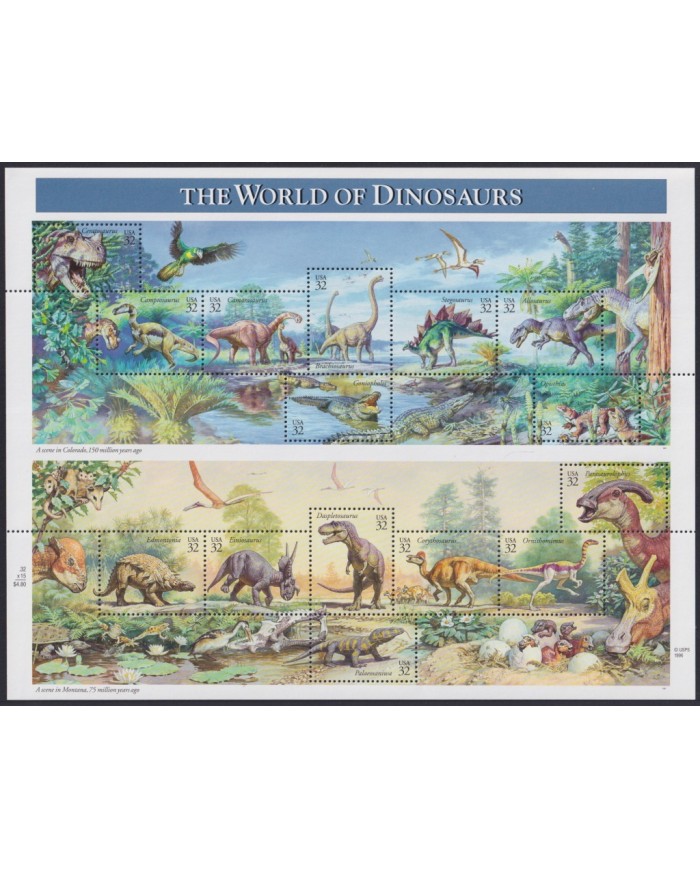 F-EX58076 US USA MNH 1997 SHEET WORLD OF DINOSAURS FAUNA.