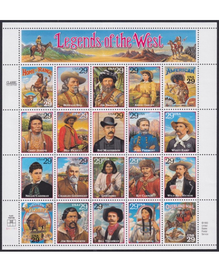 F-EX58081 US USA MNH 1995 SHEET LEGENDS OD THE WEST.