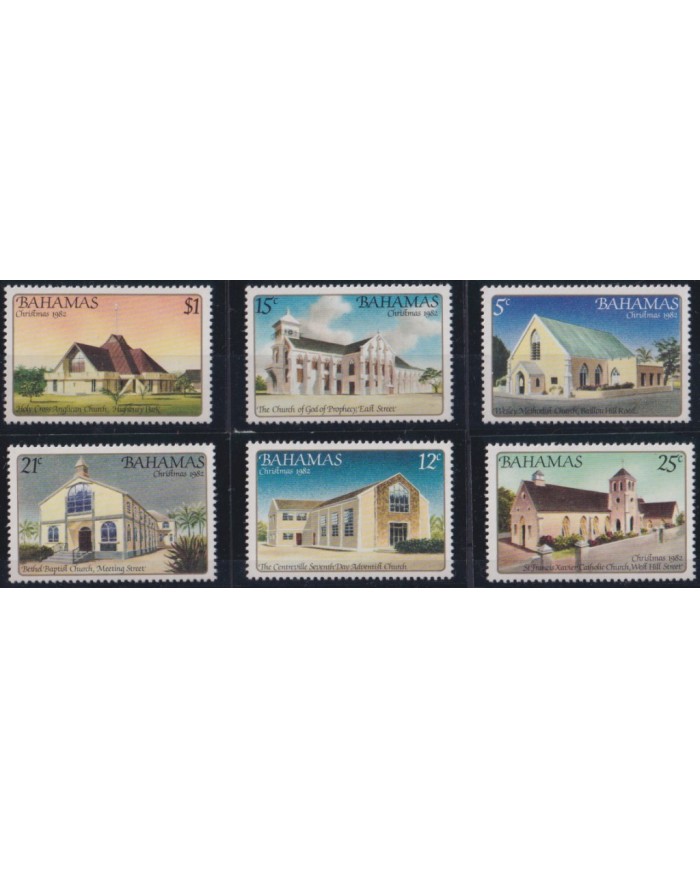 F-EX60939 BAHAMAS 1982 MNH CHRISTMAS NAVIDAD RELIGION CHURCH ARCHITECTURE.