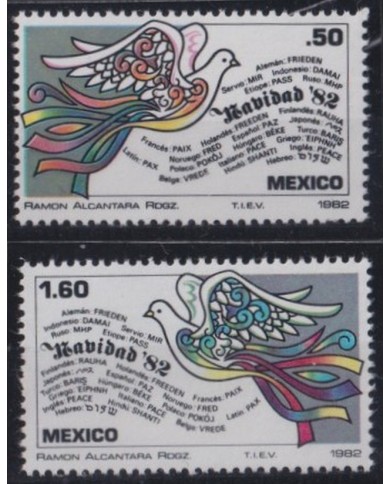 F-EX60949 MEXICO 1982 MNH CHRISTMAS NAVIDAD RELIGION PIGEON BIRD DRAWING.