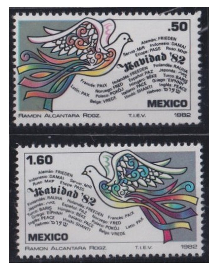 F-EX60949 MEXICO 1982 MNH CHRISTMAS NAVIDAD RELIGION PIGEON BIRD DRAWING.