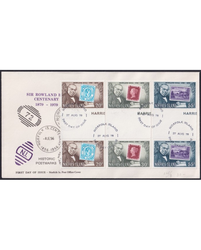 F-EX59715 NORFOLK IS 1979 FDC ROWLAND HILL CENTENARY OF STAMPS.