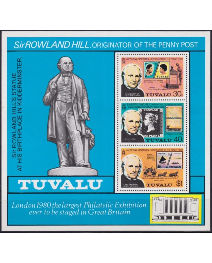 F-EX60089 TUVALU IS MNH 1979 SHEET ROWLAND HILL CENTENARY OF STAMPS.