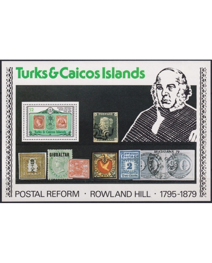 F-EX60090 TURKS & CAICOS MNH 1979 SHEET ROWLAND HILL CENTENARY OF STAMPS.