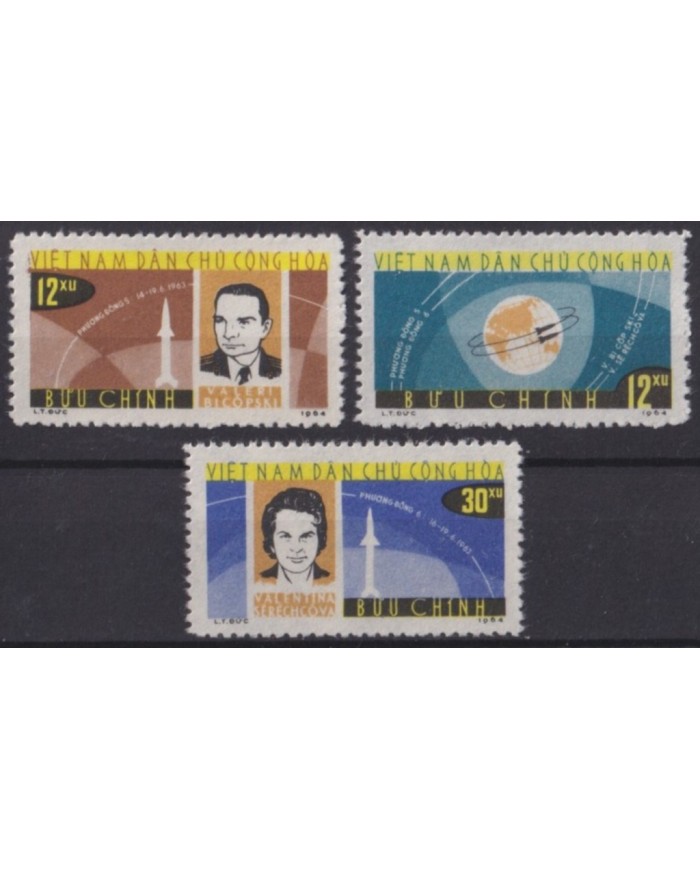 F-EX60322 VIETNAM NO GUM 1964 ASTRONAUTICS TERESHKOVA SPACE COSMOS.