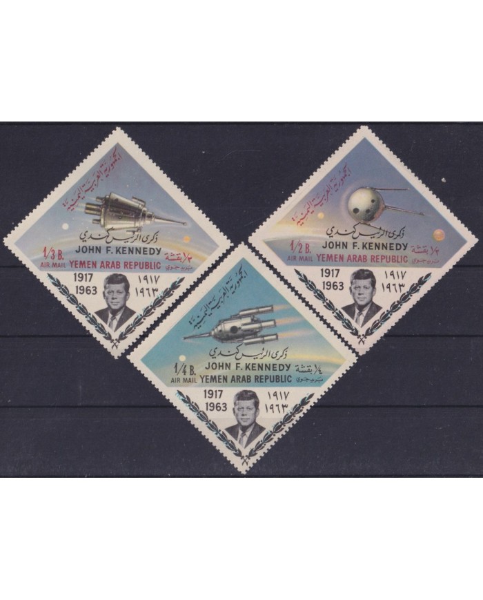 F-EX59757 YEMEN 1964 MH PRESIDENT KENNEDY TELECOMMUNICATIONS SPACE COSMOS.