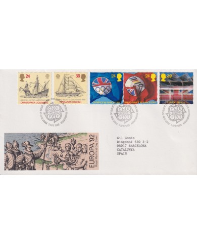 F-EX59022 UK ENGLAND FDC EDINBURGH 1992 EUROPA DISCOVERY RALEIGH SHIP.