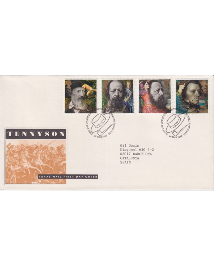 F-EX59023 UK ENGLAND FDC EDINBURGH 1992 IS OF WEIGHT TENNYSON.