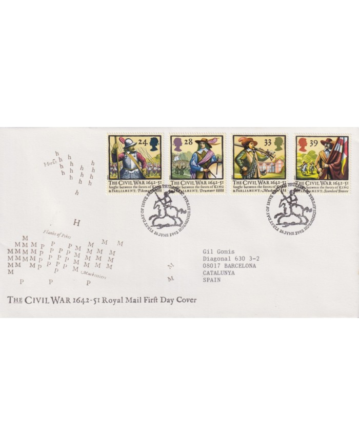 F-EX59024 UK ENGLAND FDC EDINBURGH 1992 CIVIL WAR SOLDIER & ARMY.