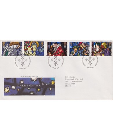 F-EX59025 UK ENGLAND FDC EDINBURGH 1992 CHRISTMAS ART PAINTING GLASS.