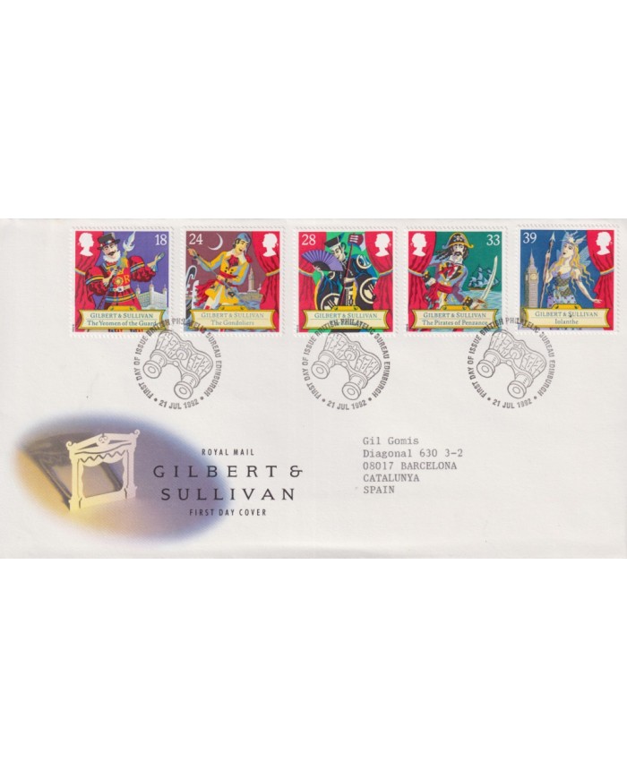 F-EX59028 UK ENGLAND FDC EDIMBURGH 1992 GILBERT & SULLIVAN ART.
