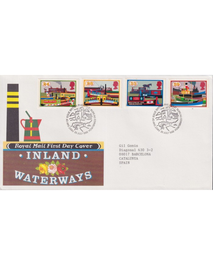 F-EX59030 UK ENGLAND FDC EDINBURGH 1993 INLAND WATERWAYS SHIP.