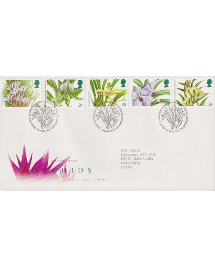 F-EX59032 UK ENGLAND FDC EDINBURGH 1993 FLOWER ORCHIDS ORQUIDEAS FLORES.
