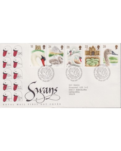 F-EX59033 UK ENGLAND FDC EDINBURGH 1993 SWANS BIRD VÖGEL OISEAUX AVES.