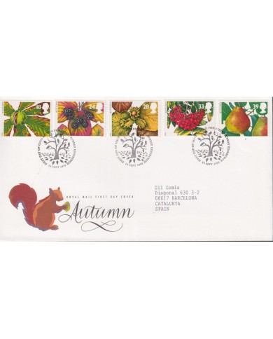 F-EX59035 UK ENGLAND FDC EDINBURGH 1993 AUTUMN FRUIT FRUTAS TREE.