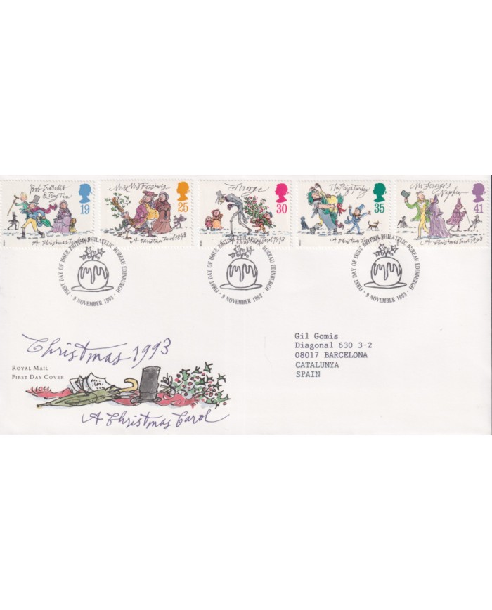 F-EX59036 UK ENGLAND FDC EDINBURGH 1993 CHRISTMAS NAVIDAD DRAWING.