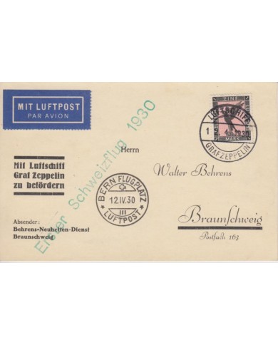 F-EX61015 GERMANY 1930 COVER ZEPPELIN FLIGHT TO SWITZERLAND.