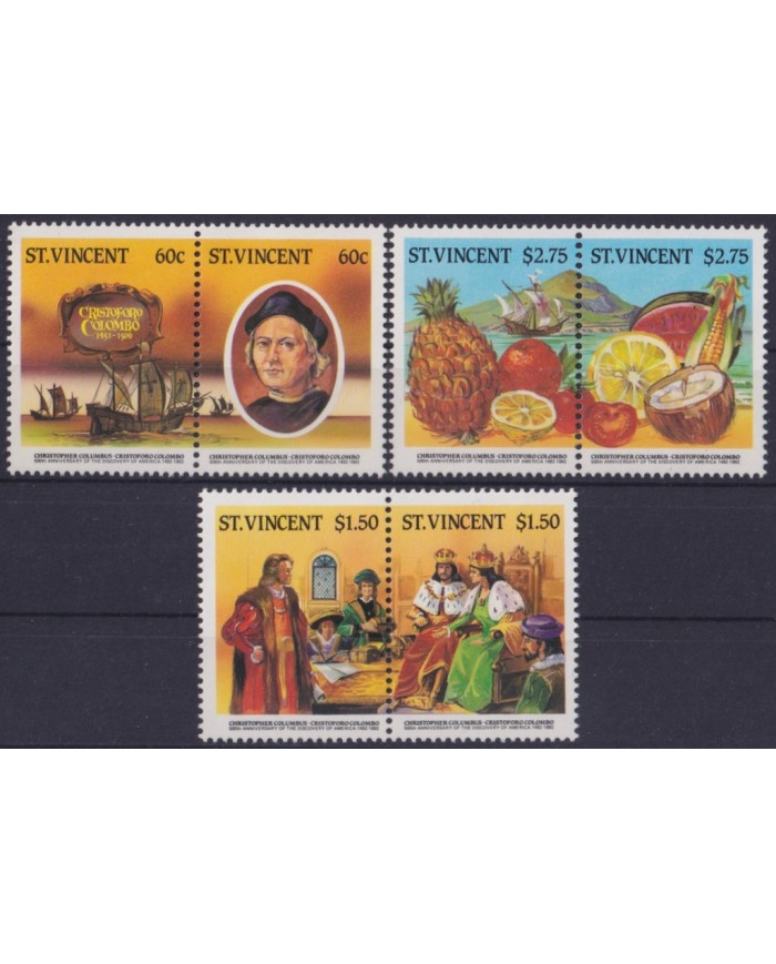 F-EX61036 ST VINCENT MNH 1985 DISCOVERY SHIP COLUMBUS FRUIT PINNEAPLE ORANGE.