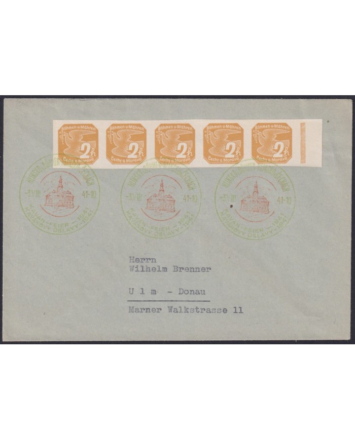 F-EX58927 BOHEMIA & MORAVIA CZECHOSLOVAKIA WWII 1941 GERMANY OCCUPATION BICOLOR