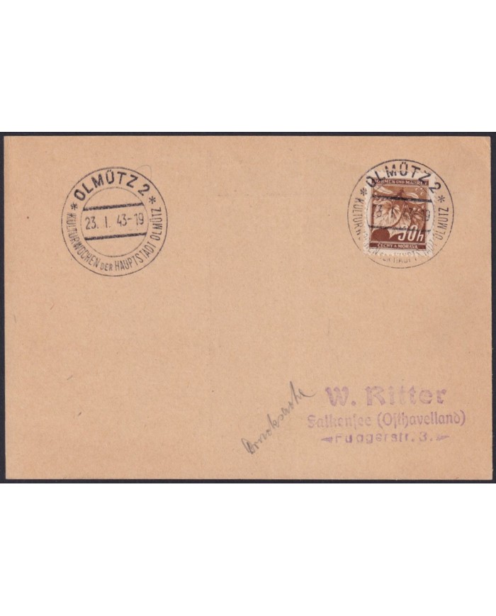 F-EX58931 BOHEMIA & MORAVIA CZECHOSLOVAKIA WWII 1943 GERMANY OCCUPATION CANCEL.