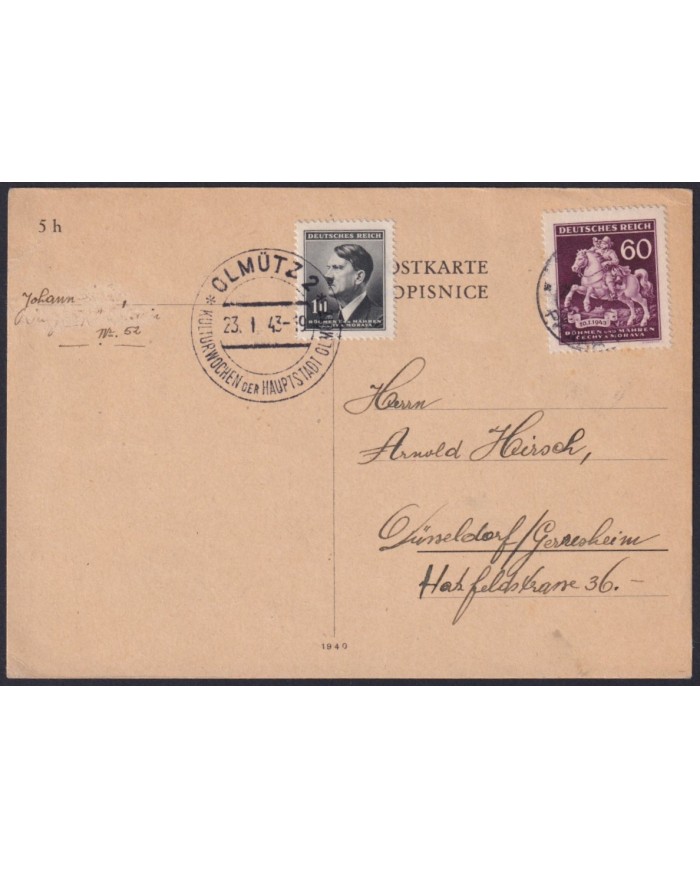 F-EX58932 BOHEMIA & MORAVIA CZECHOSLOVAKIA WWII 1943 GERMANY OCCUPATION CANCEL.