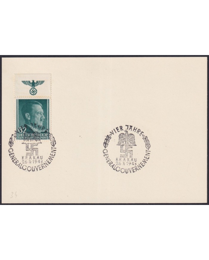 F-EX58936 POLAND GENERAL GOVERNMENT KRAKOW WWII 1943 GERMANY OCCUPATION CANCEL.
