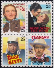 F-EX61094 USA US MNH 1990 CLASSIC MOVIE CINEMA WIZARD OF OZ GONE WITH THE WIND.