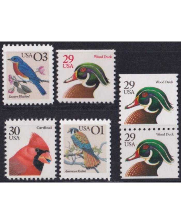 F-EX61098 USA US MNH 1991 BIRD DUCK KESTRELL CARDINAL.