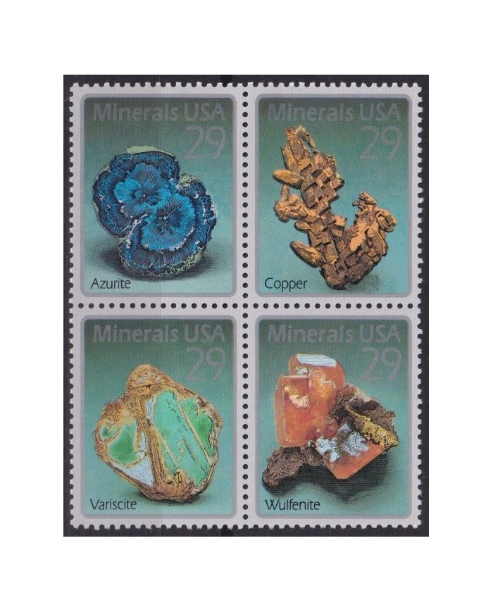 F-EX61307 USA US MNH 1992 MINERALS COPPER AZURITE VARISCITE WULFENITE.