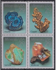 F-EX61307 USA US MNH 1992 MINERALS COPPER AZURITE VARISCITE WULFENITE.