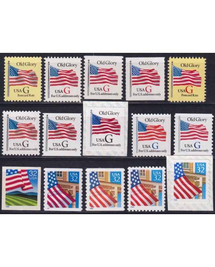 F-EX61316 USA US MNH 1994-95 AMERICAN FLAG STAMS LOT. ALL DIFFERENTS.
