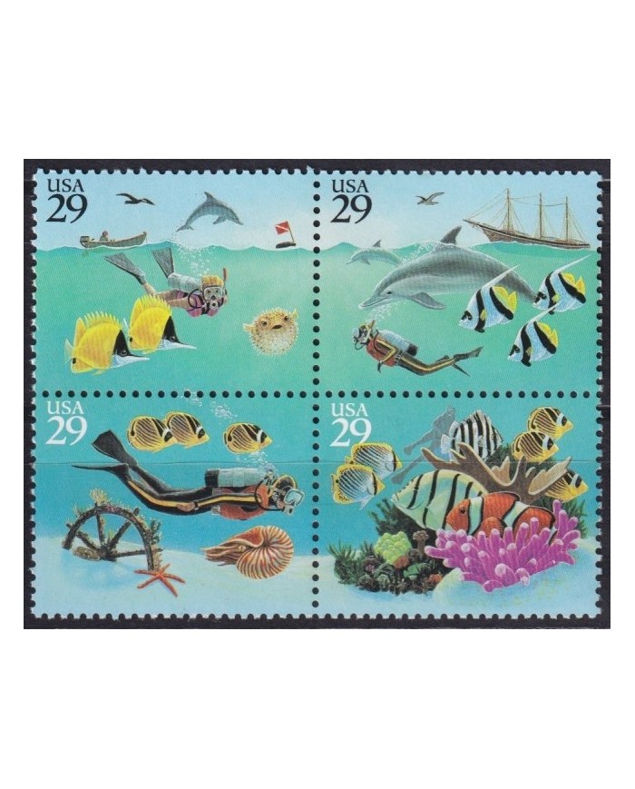 F-EX61328 USA US MNH 1994 MARINE WILDLIFE FISH DOLPHINS SHIP.