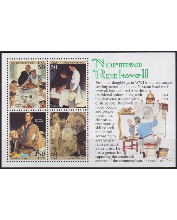 F-EX61331 USA US MNH 1994 NORMAN ROCKWELL ART PAINTING.