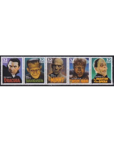 F-EX61357 USA US MNH 1997 HORROR CINEMA MOVIE FRANKENSTEIN DRACULA MUMMY.