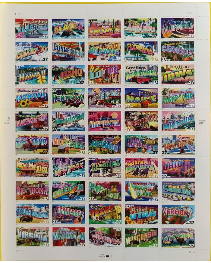 F-EX58044 USA US MNH 2002 COMPLET SHEET OF 50 STATES.