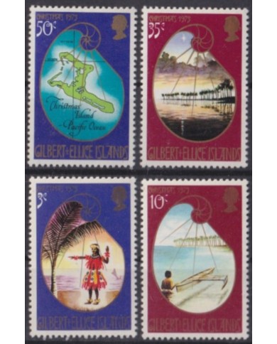 F-EX61476 GILBERT & ELLICE MNH 1973 CHRISTMAS NAVIDAD CHILDREN SHIP BEACH MAP.