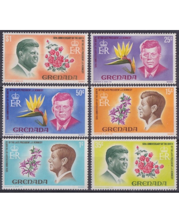 F-EX61771 GRENADA MNH 1968 JOHN F. KENNEDY & FLOWER FLORES.